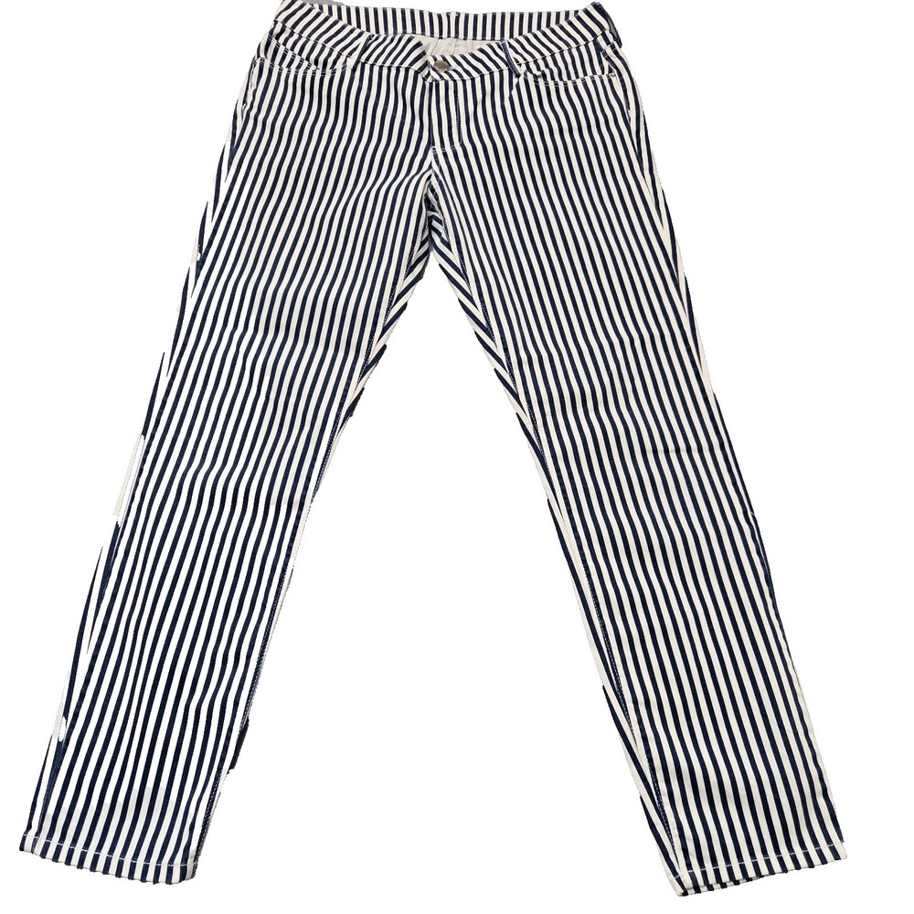 Massimo Dutti Womens Striped Skinny‎ Chino Pants Blue White Slim Fit Size 10